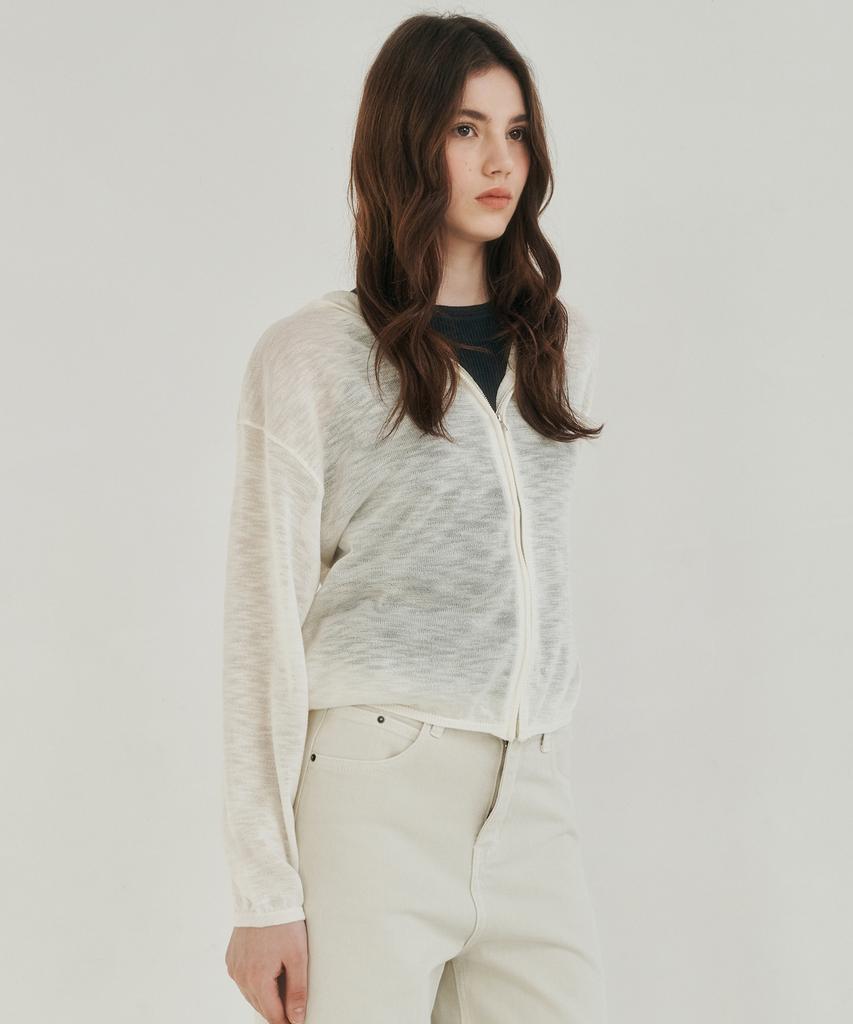 LOSSYROW Light Zip-Up Knit Hoodie Ivory
