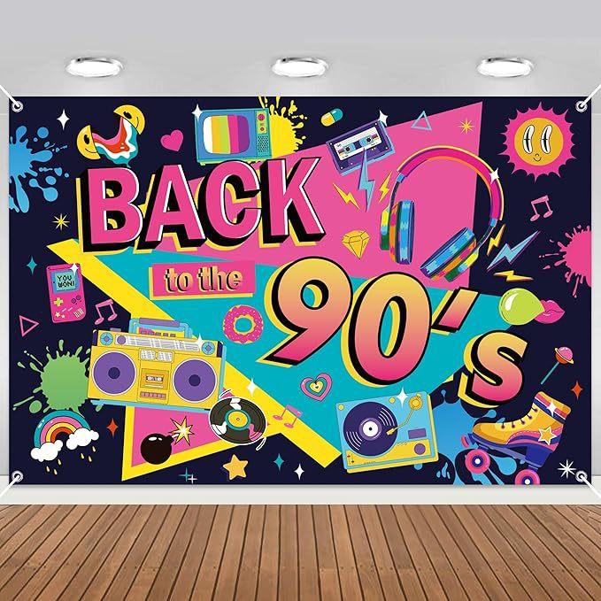 8090s Decorative Banner Background Back To 90s Vintage Party Disco Rock