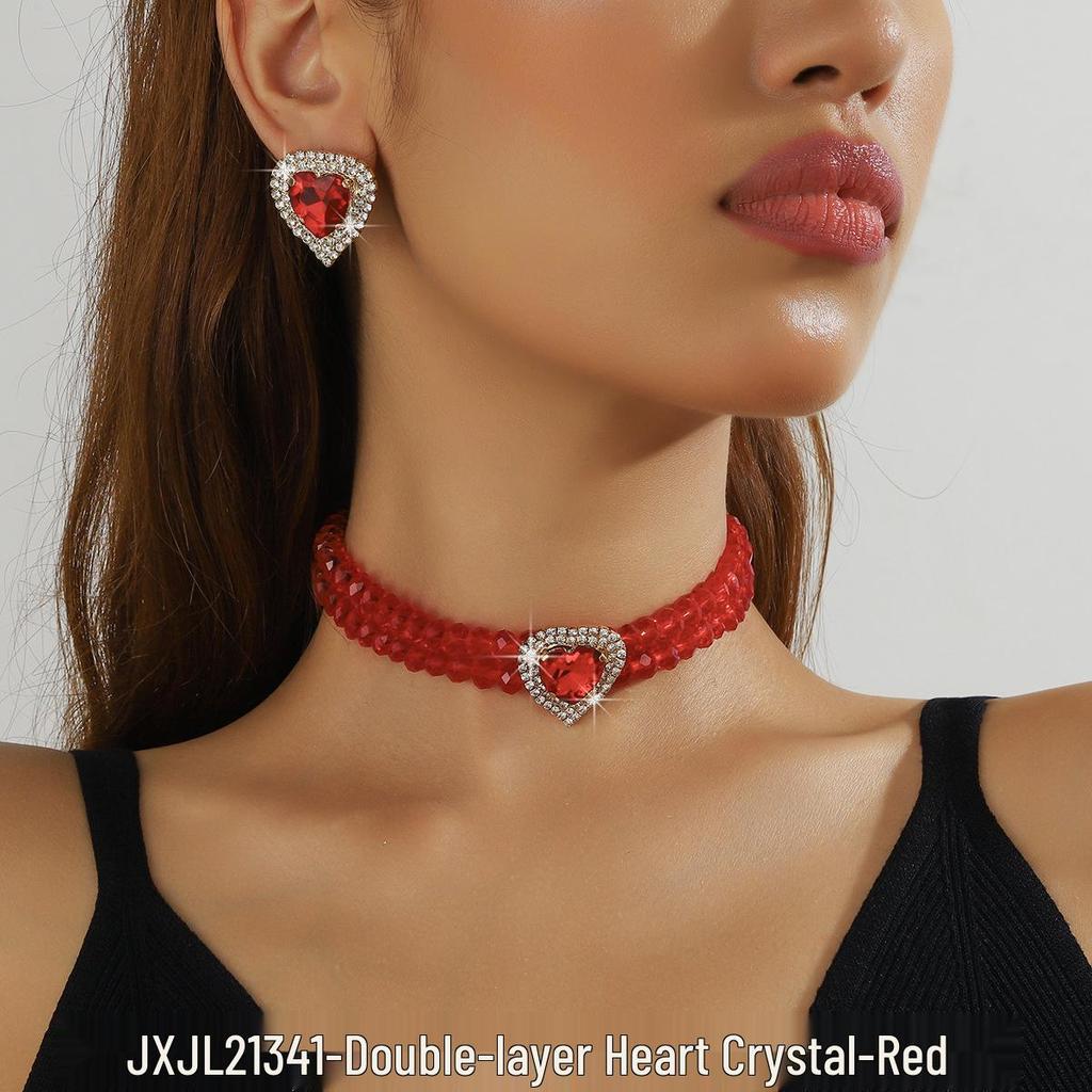 Luxuriöse doppellagige geometrische Kristallkette und rechteckiges Ohrstecker-Set