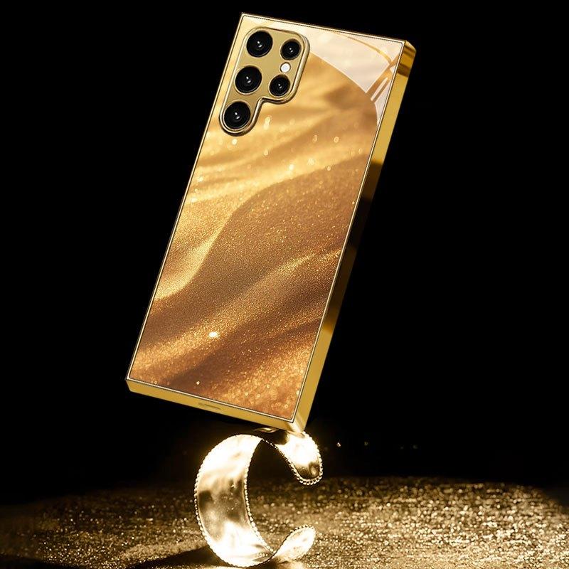 

Позолоченный чехол для телефона из закаленного стекла, совместимый с Galaxy S26 S25 S24 S23 S22 Ultra Plus. Имеет дизайн золотой дюны. For Galaxy S26