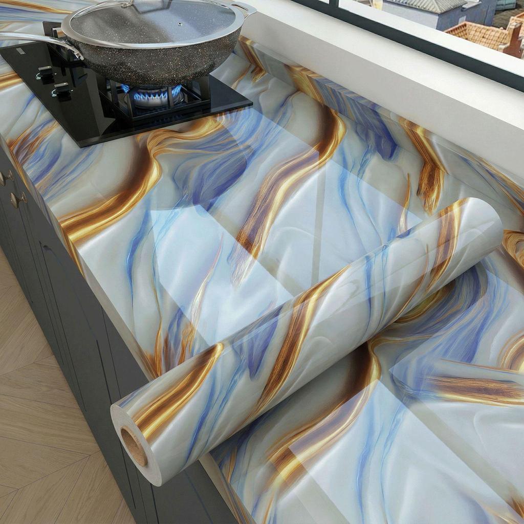 Oil-Proof Marble Kitchen Countertop Self-Adhesive Film with Aluminum Foil Backing and High-Temperature Resistance