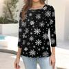 Women's Fashion Casual Christmas Tree Printed Round Neck Three-Quarter Sleeve T-Shirt Top