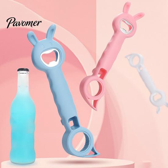 Praktisch Keukencadeau Flesopener in Konijnvorm, Multifunctionele 4-in-1 Handmatige Kroonkurkverwijderaar, Openaar voor Strakke Deksels Comfortabel Handvat