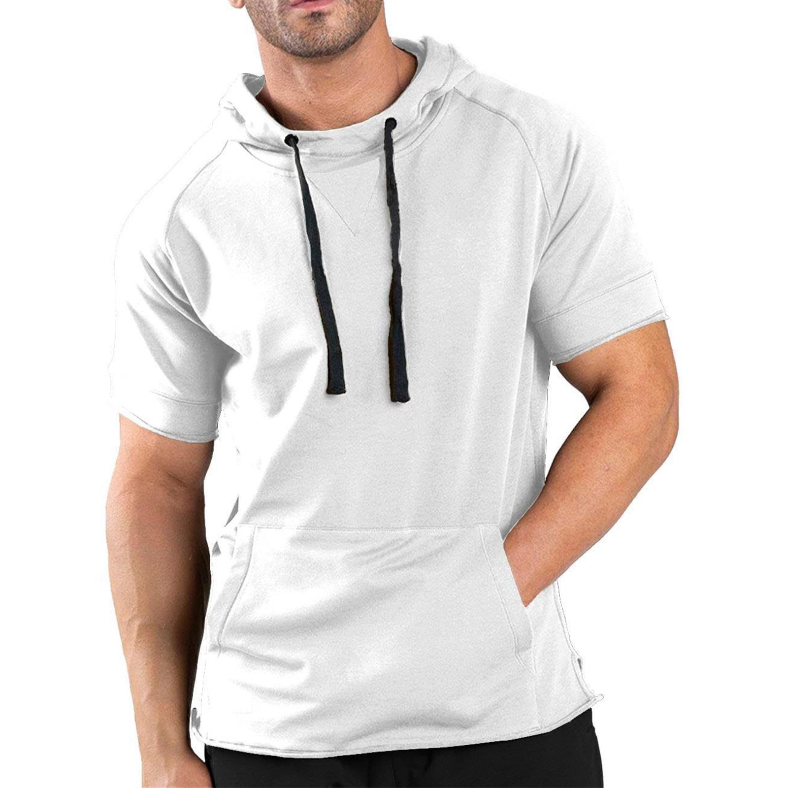 Men s Loose Fitting Pocket Casual Sports Hooded Short Sleeved T-Shirt XL белый 1790₽