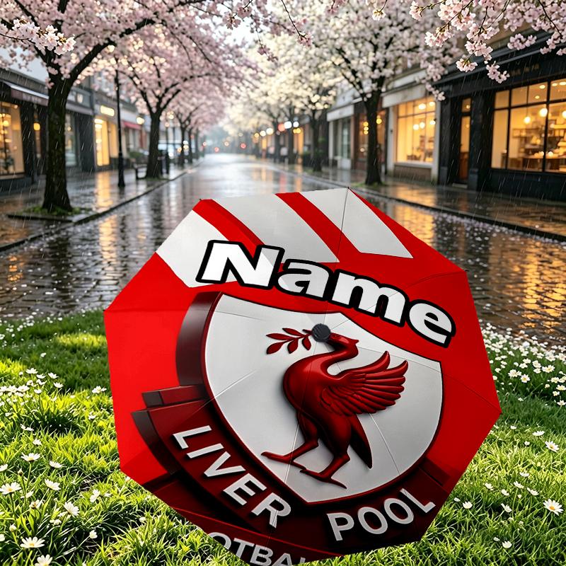 Custom Name Personalized Football team F.C Print Umbrella, Auto Open Close, 8‑Rib Sturdy Frame, Commute Camping Hiking Use, Birthday Gift