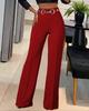 Women's High Waist Straight Leg Pants with Metal Buckle - New Solid Color Fashion Arrivals