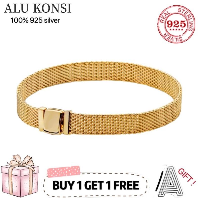 Original Luxury Real 100 %925 Sterling Silver Pan Bracelet For Women Snake Chain Bangle Authentic Charm High Quality Diy Jewelry