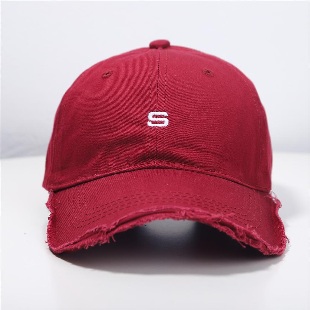 Men's Korean Version of The Korean Embroidery S-shaped Ripped Soft Top Baseball Hat Trendy Baseball Cap European and American Street Hip-hop Hat