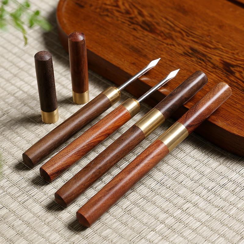 Small Ebony Rosewood Tea Knife & Needle for Pu'er Tea Ceremony with Laser Logo