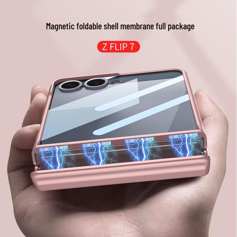Samsung ZFlip7 Case: Ultra-Thin Foldable Screen Protector with Magnetic Adsorption - Full Coverage, Hard Shell Design.