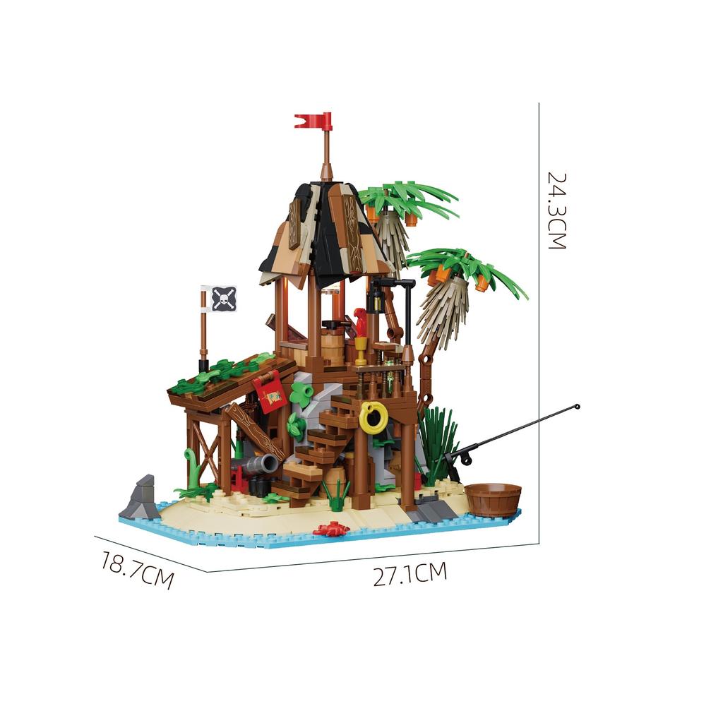 587pcs Pirate Series Assembling Building Blocks MOC Toy Shipwreck Island Model Educational Fun Playset for Kids NO.66080