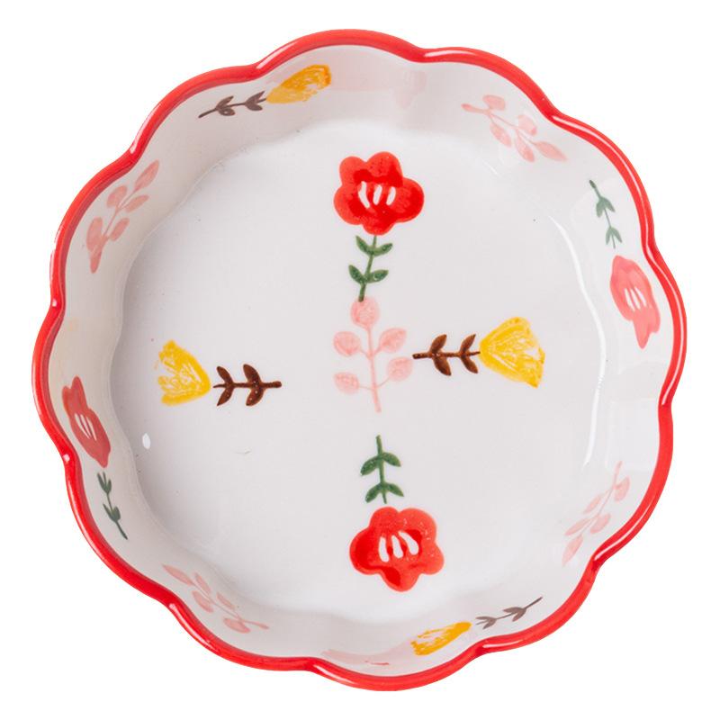 Ceramic Bowl Household Personality Cute Fruit Salad Bowl Microwave Oven Baked Rice Bowl Oats Breakfast Bowl Female Flower