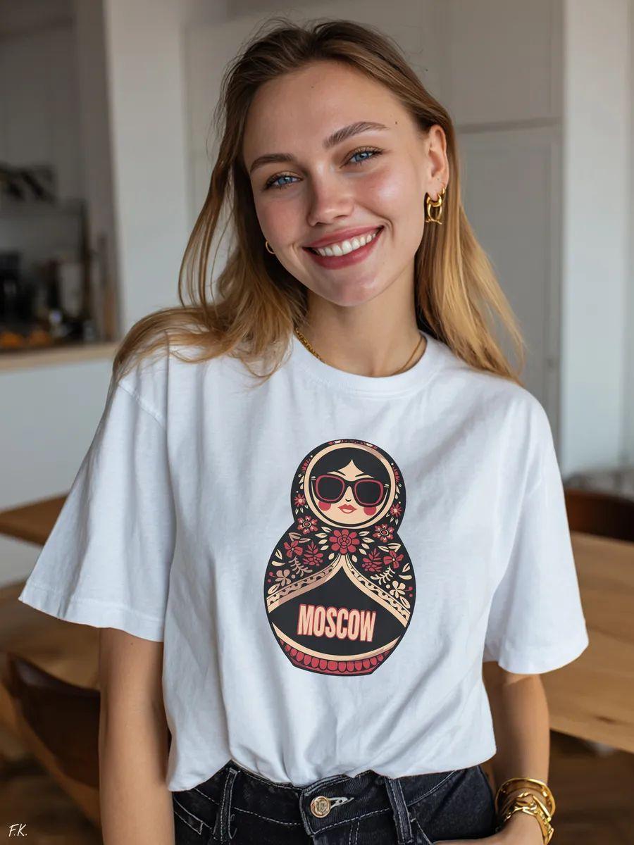 Oversized T-shirt with matryoshka Moscow print XL