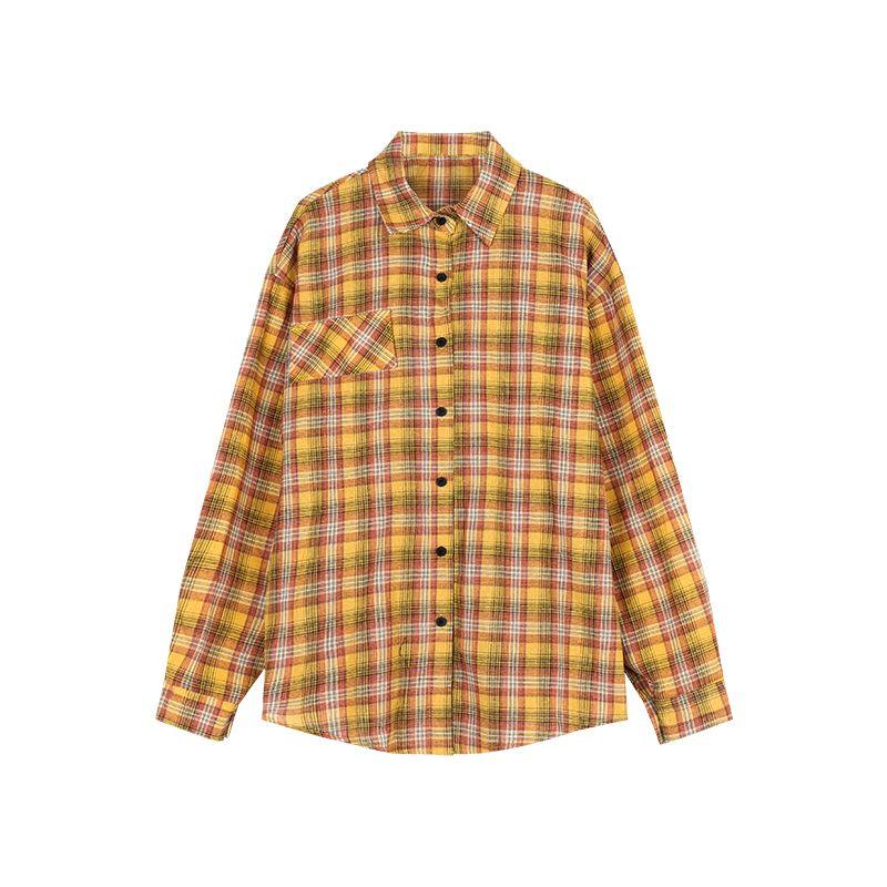 Kumikumi Yellow Casual Mid Length Long Length Gingham Shirt