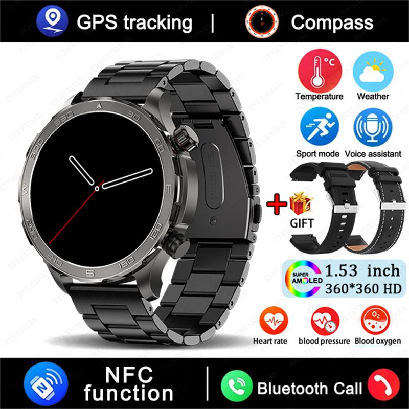 GPS Track Smart Watch AMOLED Screen Always Show Time Sports Fitness Heart Rate IP68 Waterproof Compass Call  New Smartwatch