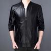 Men Coat Solid Color Stand Collar Windproof Faux Leather Thicken Plush Lining Zipper Jacket Streetwear