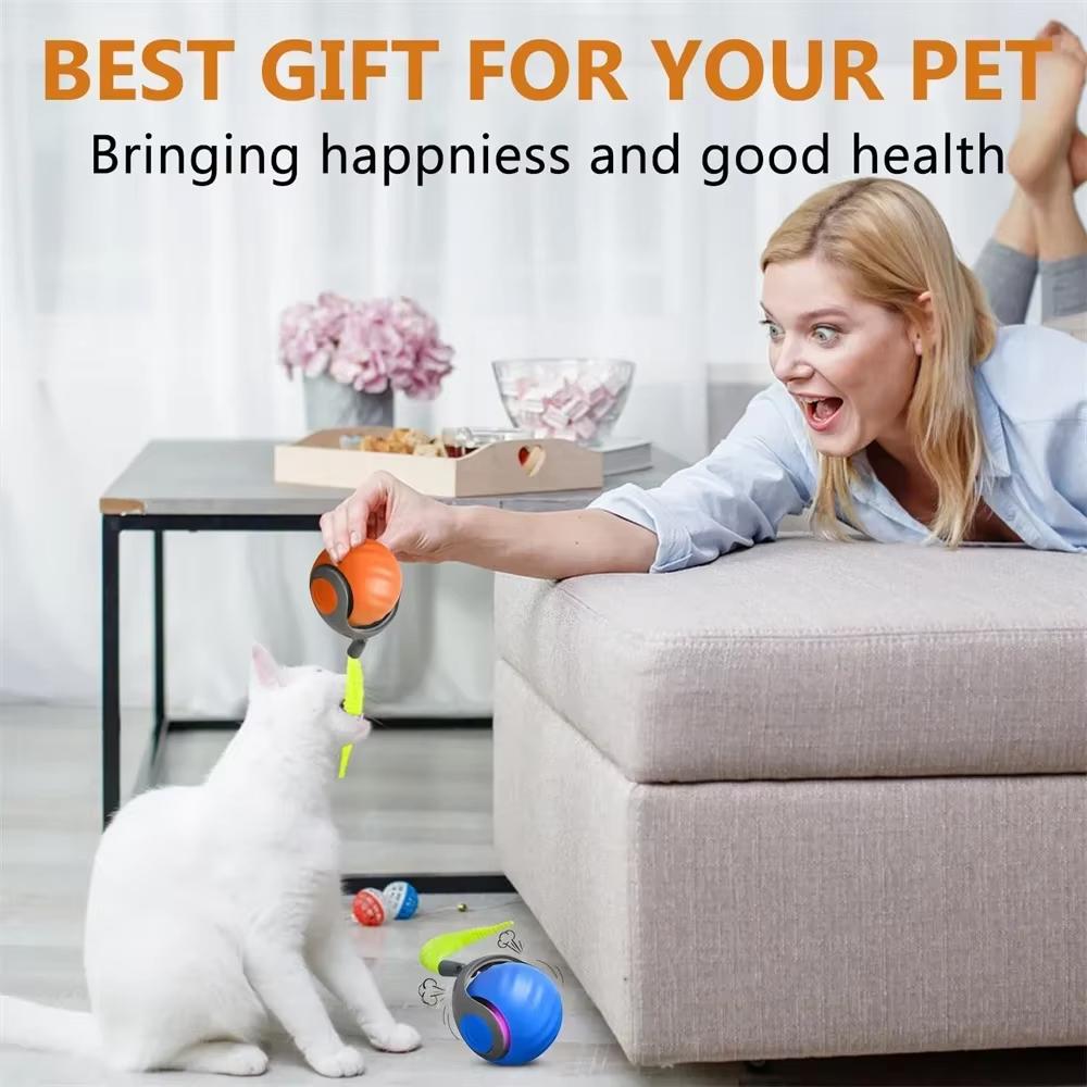 Brinquedos de Bola Interativa para Gatos Bola de Rolamento Automática com Cauda Artificial Recarregável por USB Brinquedo Elétrico Inteligente para Pet para Provocar e Treinar