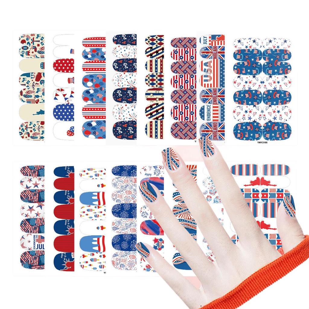 Patriotic Stars & Stripes Nail Stickers - Red & Blue Waterproof Decals for Independence Day (YMY2181-219)
