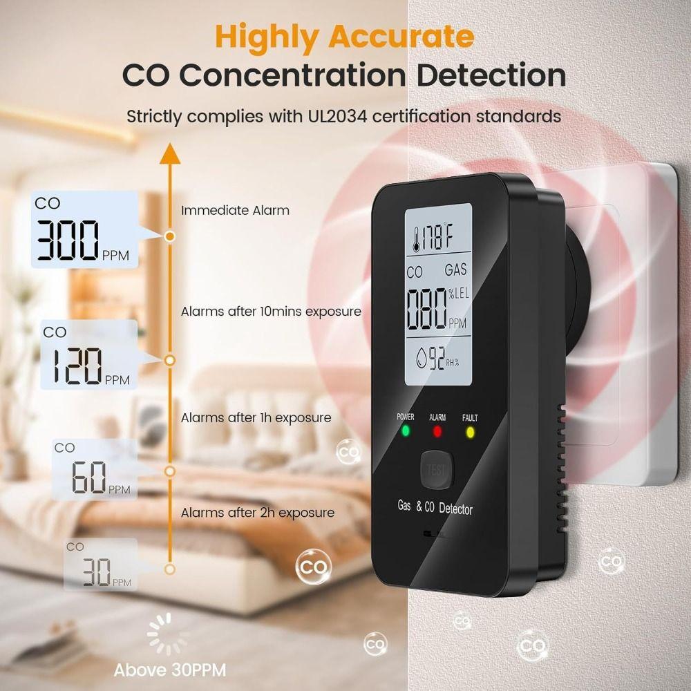 Compact Device Methane Detector 4-in-1 Design Gas Leak Alarm Temperature Monitor  Indoor Spaces