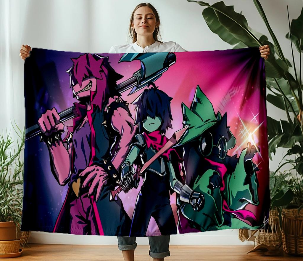 130×150cm Deltarune Hra Tenká Tištěná Přikrývka Doplňky Domácí Deky Flanelová Přehoz na Pohovku, Postel, Cestování, Kempování, Kancelář, Gauč