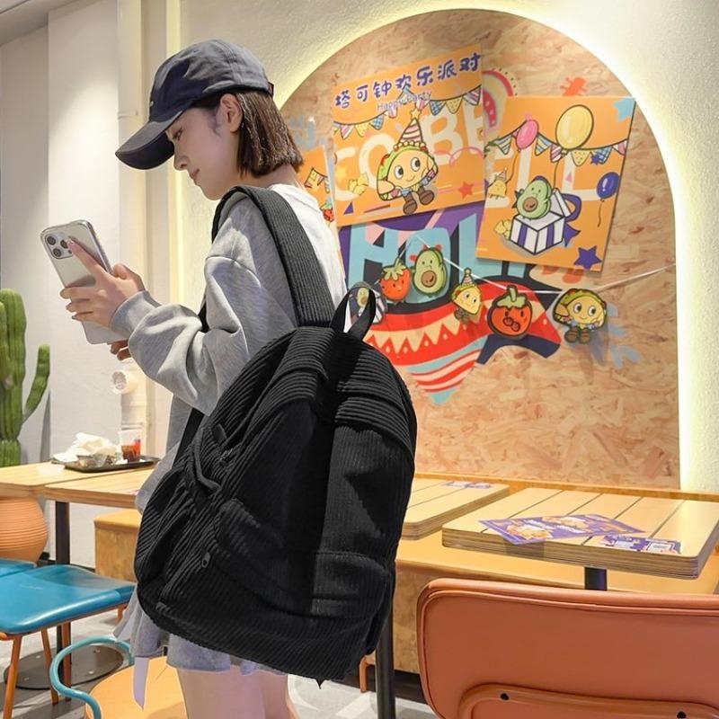 Solid Nyl Soft Sewing Thread Zipper School Bags Corduroy Casaul Softback Youth Backpack 2026 High Quality Large Capacity Bags