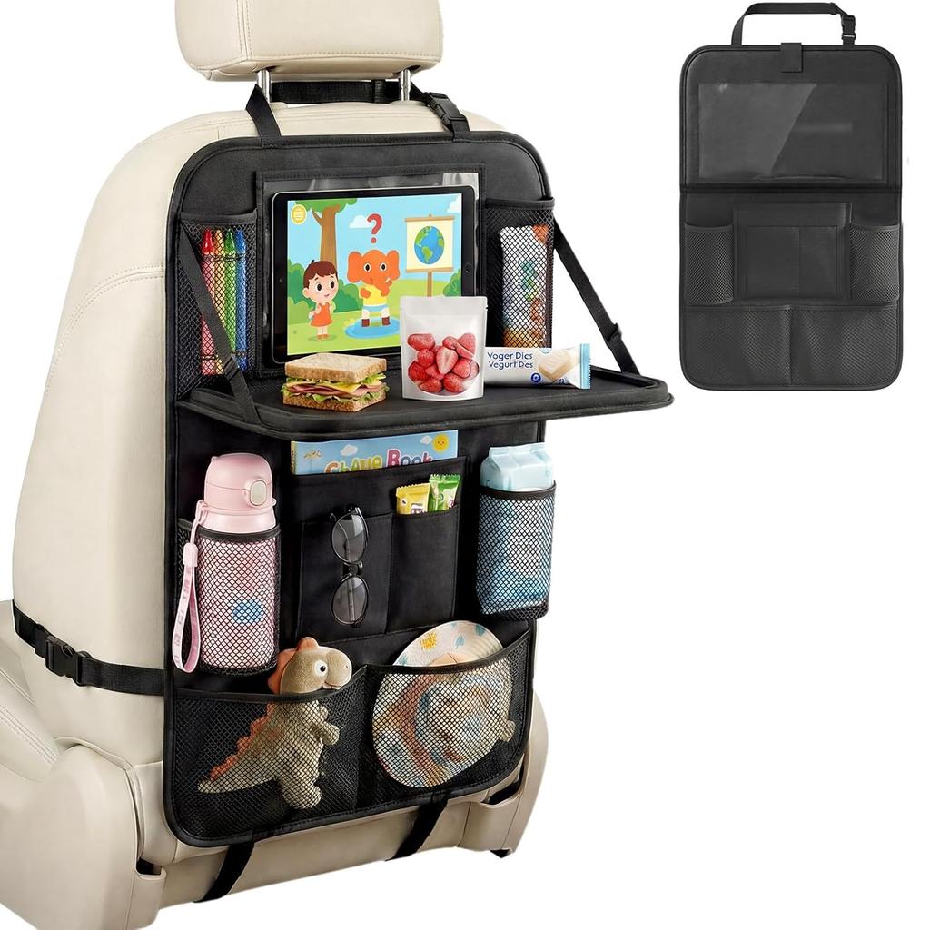 Seat back pocket car storage multifunctional large capacity space rear seats drink holder folding table tissues meals umbrellas small items easy goods