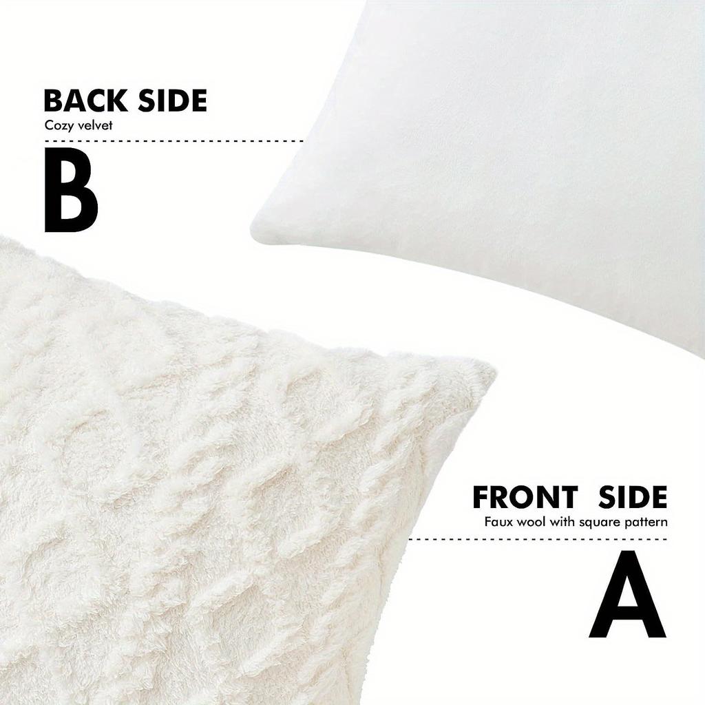 Decorative Artificial Wool Pillow Case, Soft Short Plush Wool Square Pattern Cushion Cover, Modern Decorative Sofa, Fami