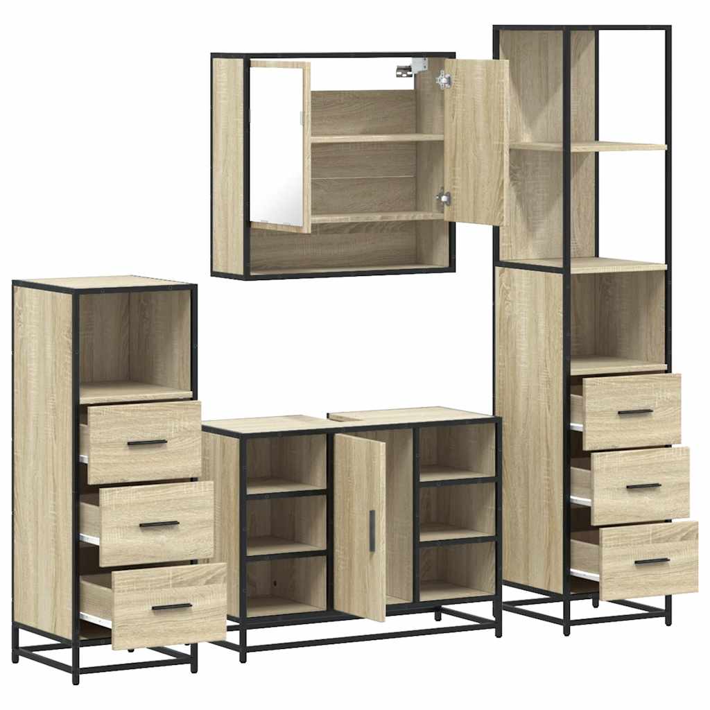 4 Piece Bathroom Furniture Set Sonoma Oak Particleboard