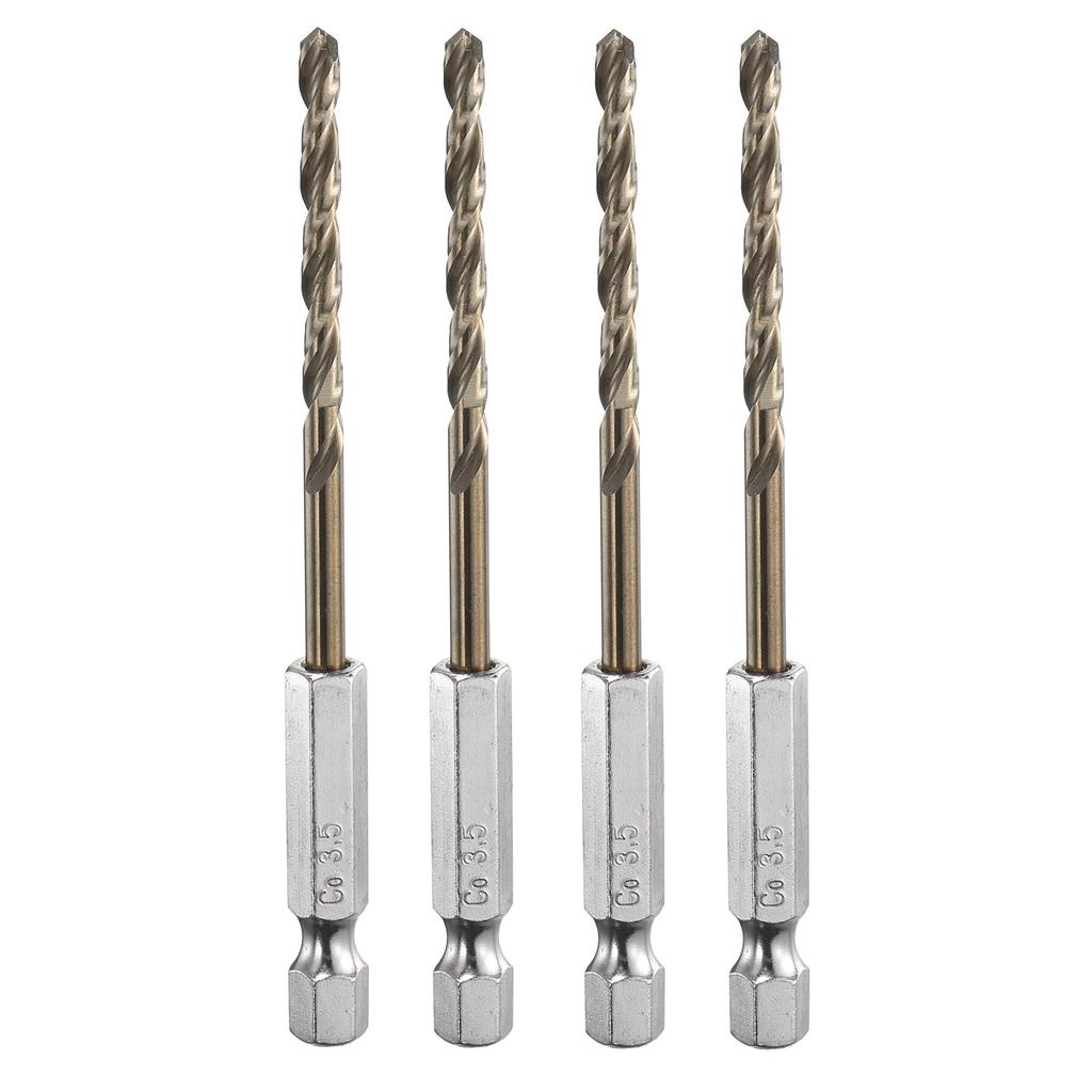 4pcs 1/1.5/2/2.5/2.8/3/3.2/3.5/4mm Twist Drill Bit M35 HSS Cobalt with Quick Change 1/4" Hex Shank Jobber Drill Bit for Metal
