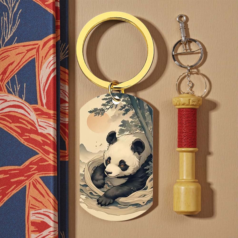 Panda Keychain Japanese Nature Relaxing Mountain Gift Box Stylish Key Japanese Zen Decor [XIOUDO] Ukiyo-e Design, Accessory, Scenery, Included,