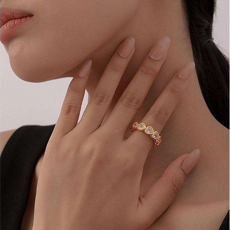 Women Elegant Sweet Zircon Heart Ring, Minimalist Versatile High-end Index Finger Jewelry