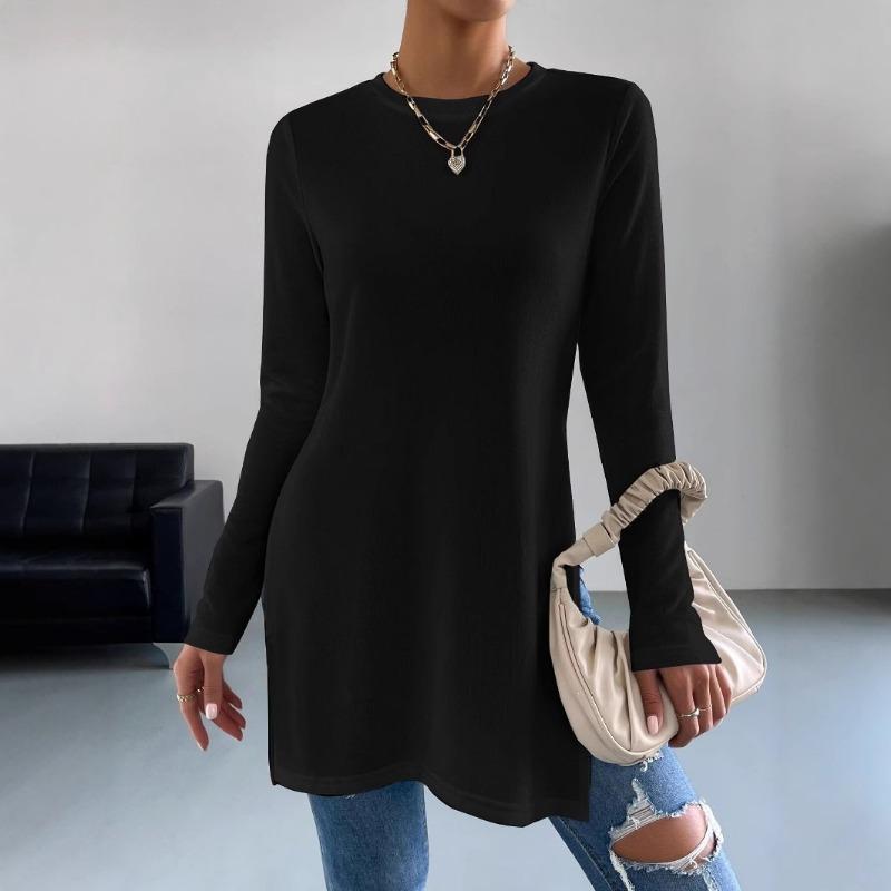 Women S Long Sleeve Solid Color Mid Length T Shirt