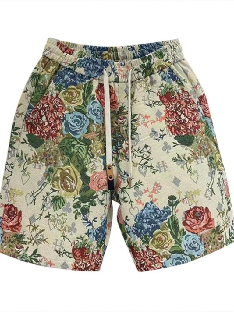 Herren 2024 Trendige Blumige Rosen Freizeitshorts