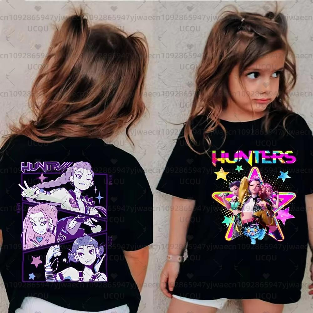 Cute Kpop Demon Hunters Child Short Sleeve Tee Harajuku Casual Fashion Cotton Adult Kids T-shirt Cosplay Clothing Tops