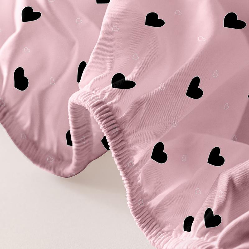 1 Simple Modern Heart-Shaped Geometry Printed Matte Fitted Sheet, Bedroom Printed Bed Cover, Bedding (Excluding Pillowcases)