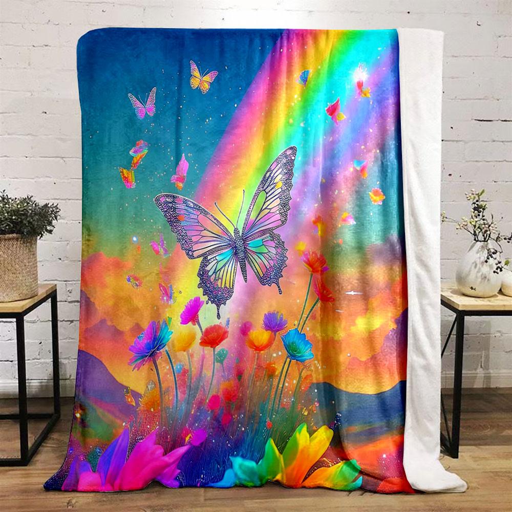 Colorful Butterflies and Rainbow Fantasy print blanket soft and cozy perfect for the living room bed sofa or a nap,gift