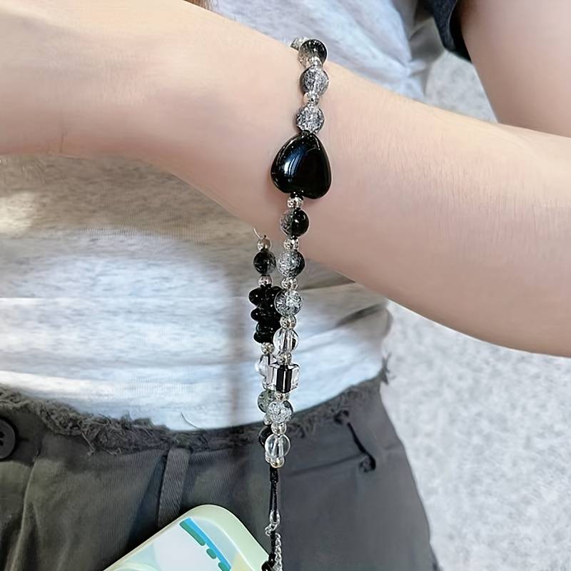 Black Love Bear Phone Chain Charm Hand Strap Cord Keycord Cellphone Lanyard Girl Keychain Mobile Phone Case Hanging Chain
