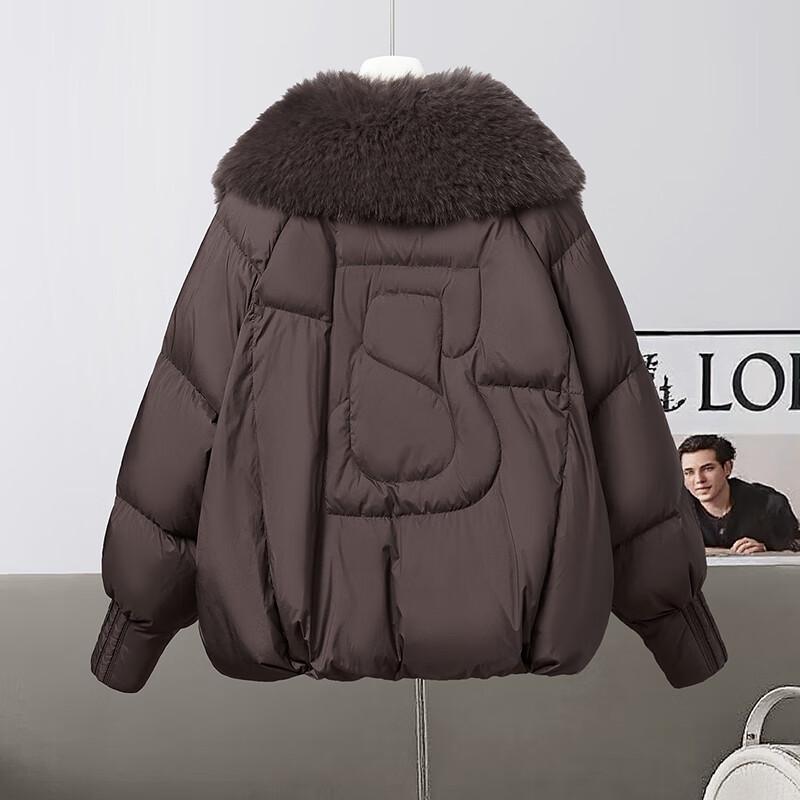 Women's 90% Duck Down Short Jacket with Faux Fur Collar