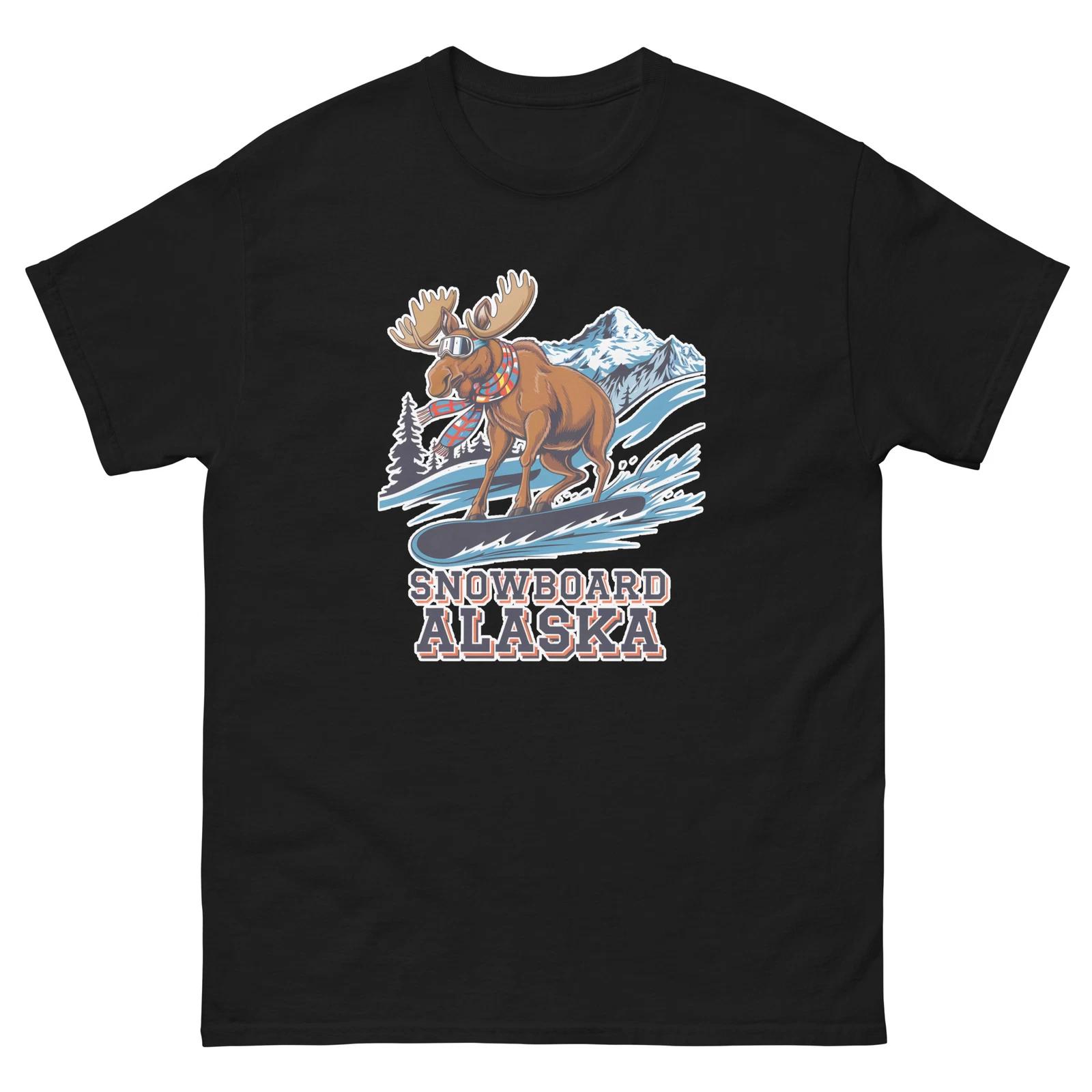 Snowboard Alaska Moose USA Snowboarding Animal T-Shirt M