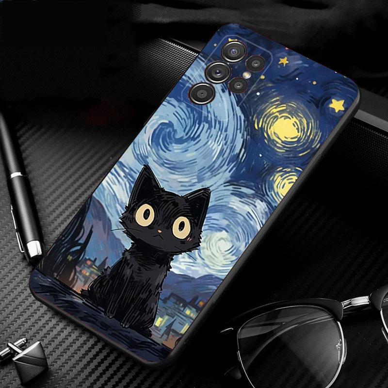 Phone Case For Samsung Galaxy S26 S25 S24 S23 S22 S21 Ultra S24 S23 S22 S21 S25 Plus S24 FE Starry Night van gogh cat
