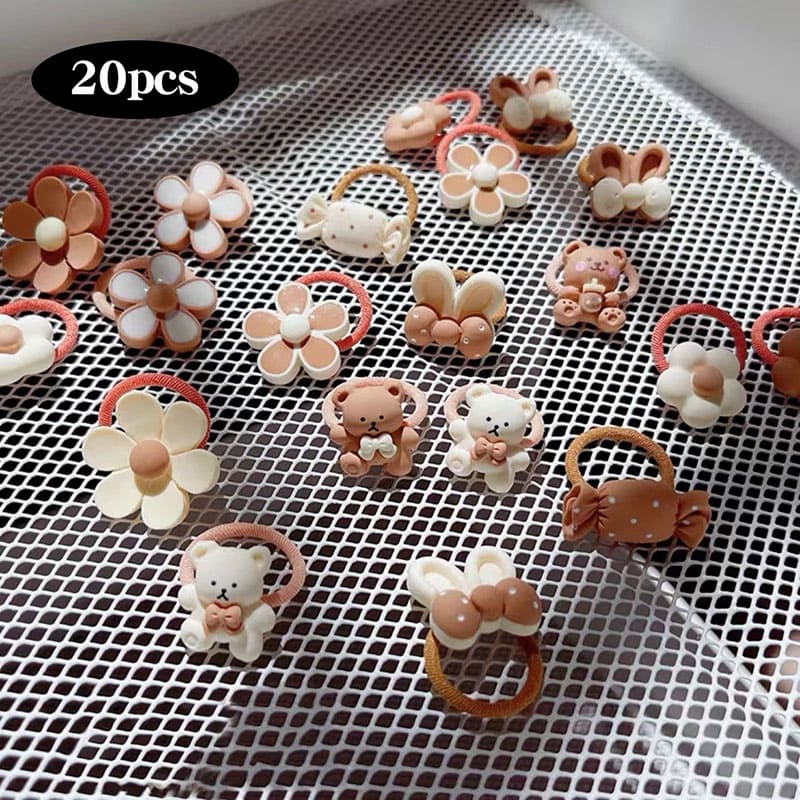 20Pcs/Lot Cute Cartoon Bear Rabbit Hair Band Girls Elastic Rubber Band Headwear Flower Bow Baby Kids Hair Accessories Ornaments