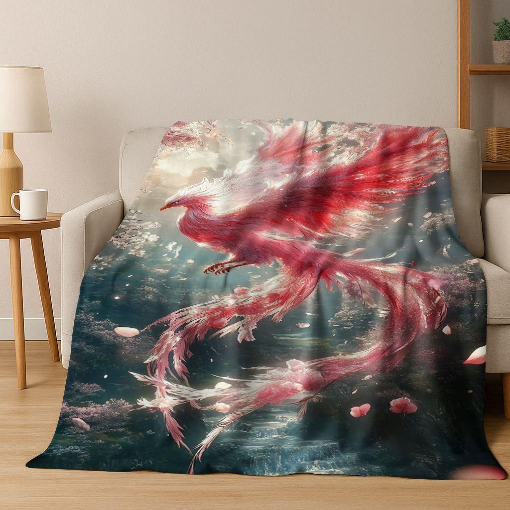 Colorful Rebirth Fire Phoenix Divine Bird Flannel Blanket,Warm and Cozy Soft Throw Blanket for Home Bedroom Bed Sofa Cover Kid