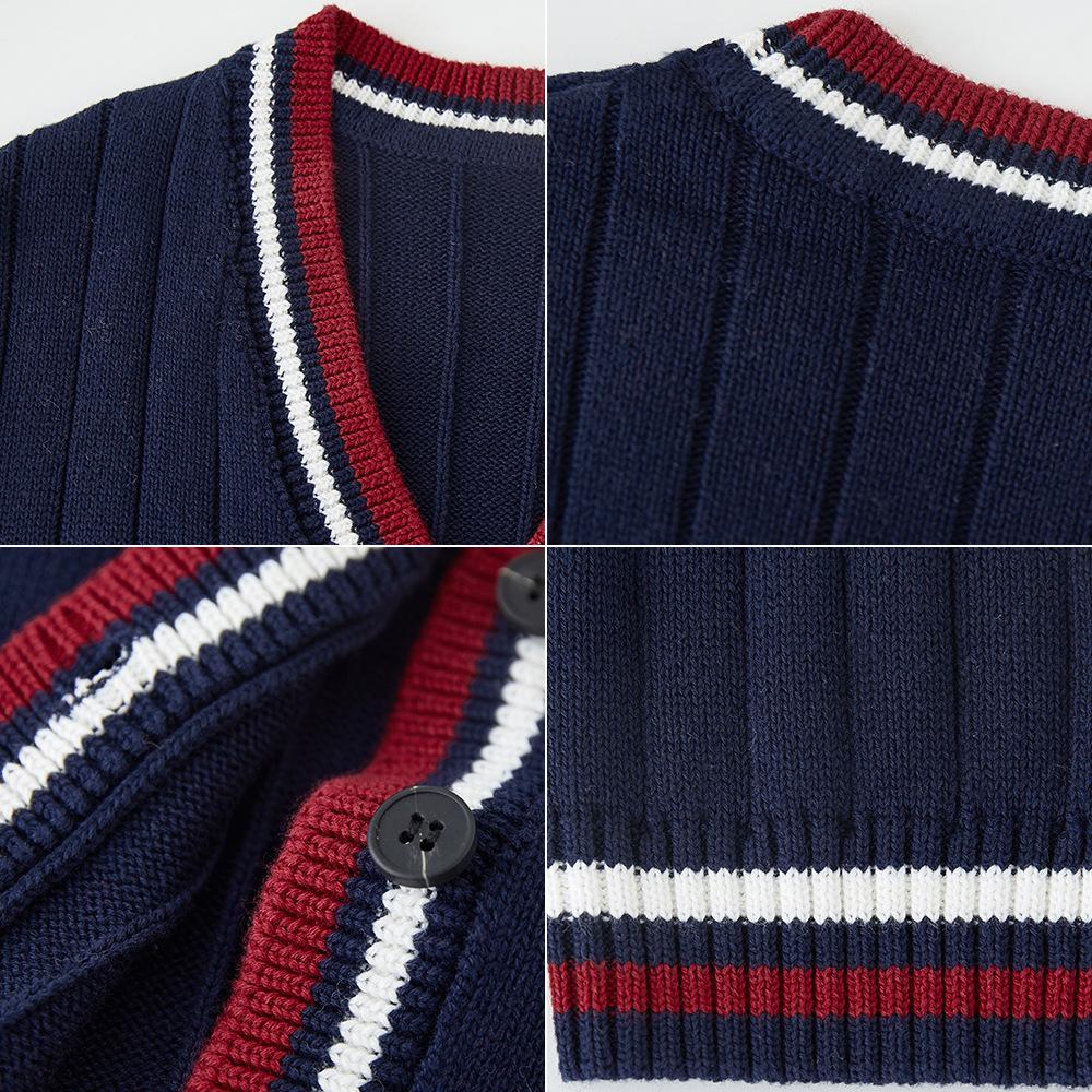 Styl Kolegialny Kontrastowy Kolor Haft Chłopcy i Dziewczęta Dzianinowy Kardigan Mundurek Szkolny Mundurek Klasowy Sweter Dziecięcy Kardigan Kurtka