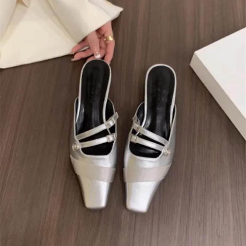 Band Design Sandals Women 2025 Summer Woman Slipper Low Heel Elegant Dress Shoes Shallow Comfort Slides Narrow