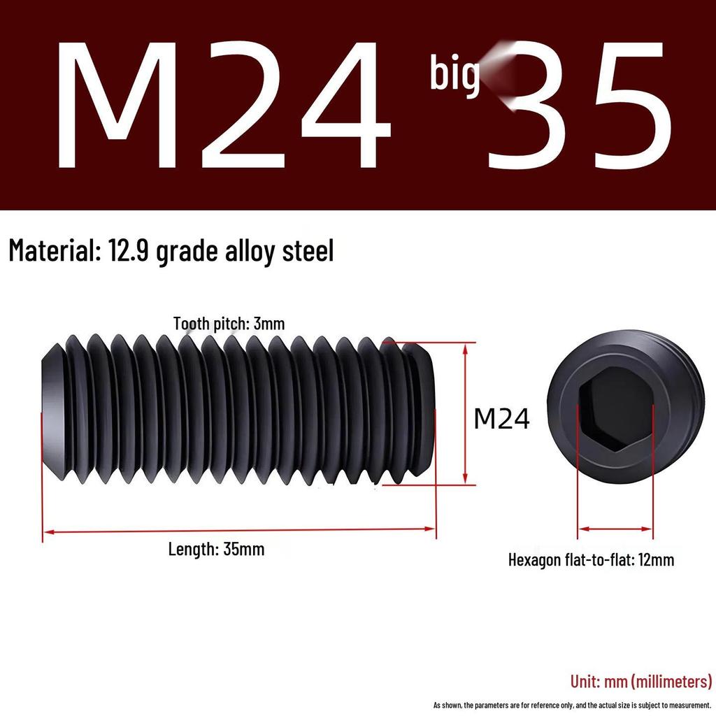 Grade 12.9 Hex Socket Headless Set Screw (M3-M16)