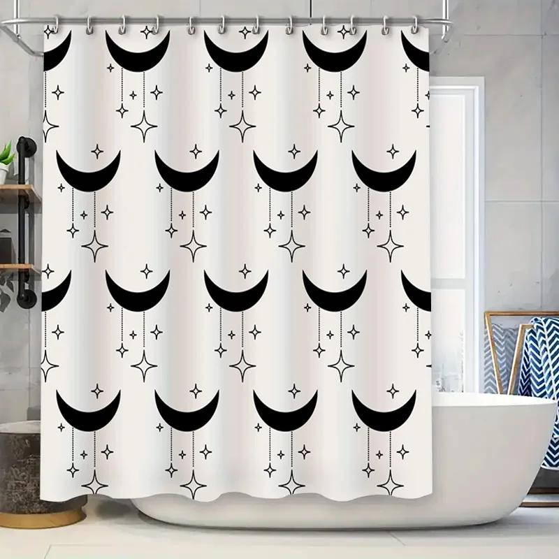

Stylish Black White Crescent Moon Shower Curtain Perfect For Bathroom Decor W60H190(CM)-1 Pcs