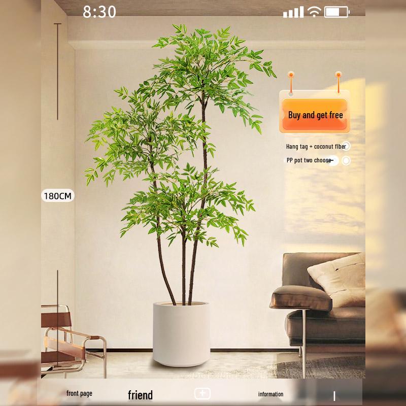 Large Indoor Potted Nandina Domestica Faux Plant - Luxury Green Décor for Living Room