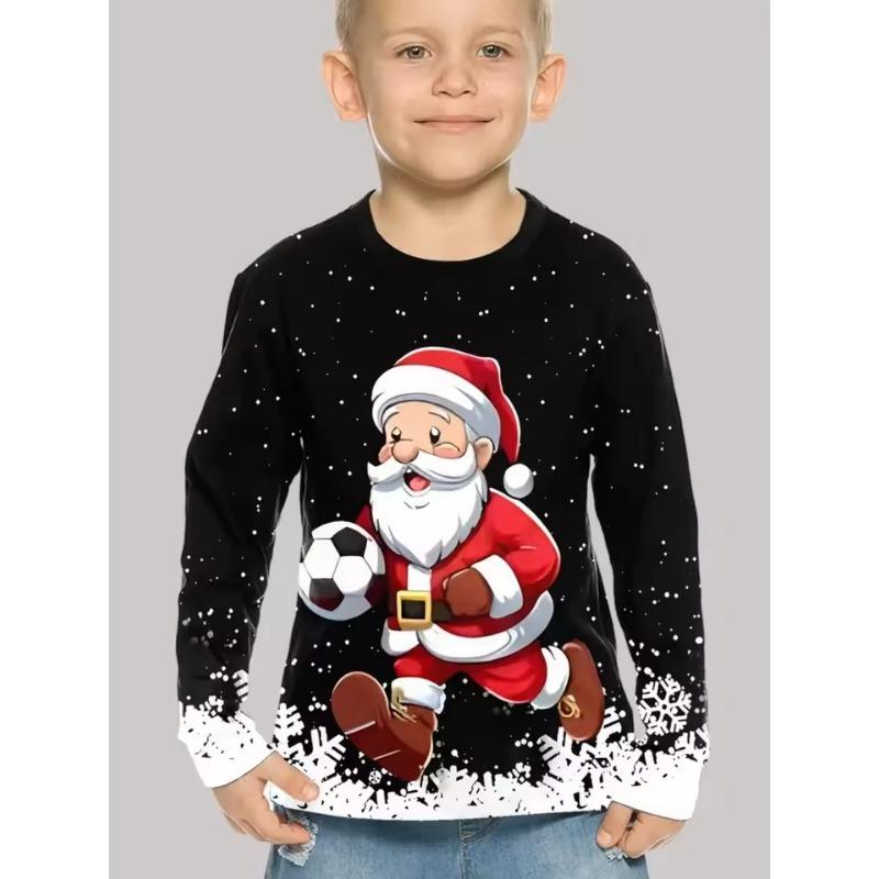 

Рождественская детская футболка Модный принт Мальчик Футболка с длинным рукавом Милый круглый вырез Унисекс Топ Праздничная Повседневная Детская одежда 150