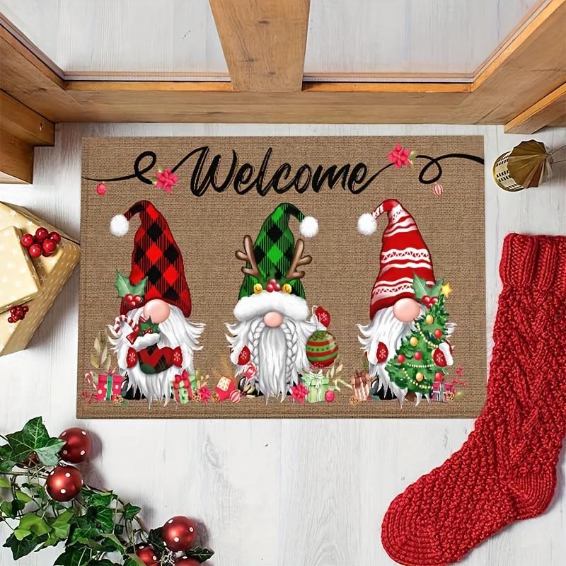 1pc Festive Christmas Gnome Welcome Doormat Rectangular Holiday Floor Mat Featuring Three Gnomes Home Decor Christmas Decoration
