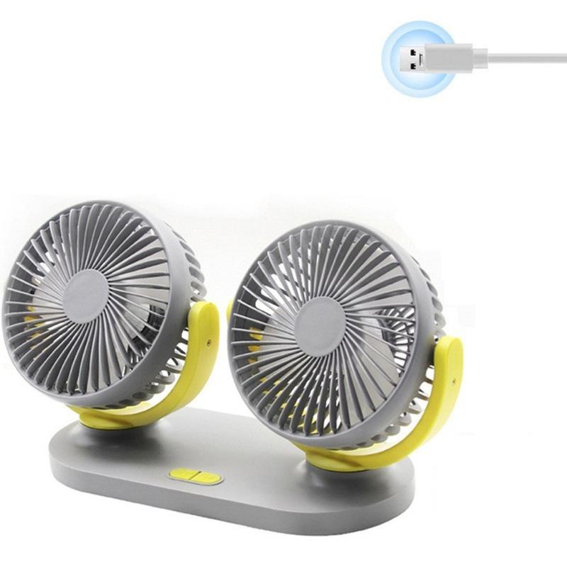 Dual-Head Electric Fan Portable Car Vehicle Fan Vehicle Mounted USB Fan Strong Wind Desk Fan for Vehicles, SUV, RV,Boats